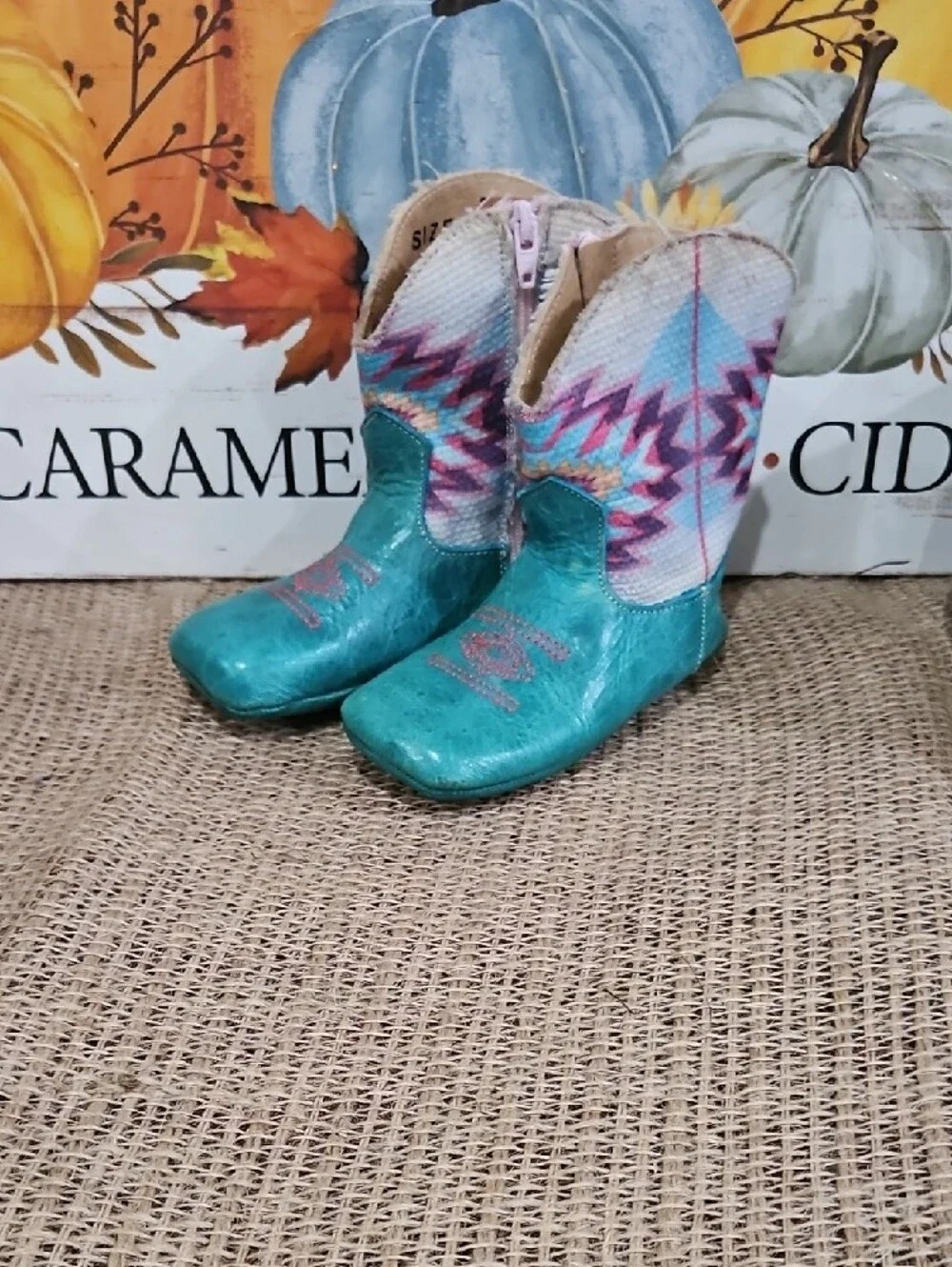 Roper Cowbabies Turquoise Patterned Kids Cowboy Boots Sz 3 Baby 👢